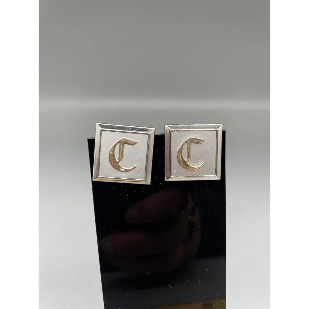Swank Vintage Monogram Letter‎ C Cufflinks Silver Gold Tone Square Toggle Back